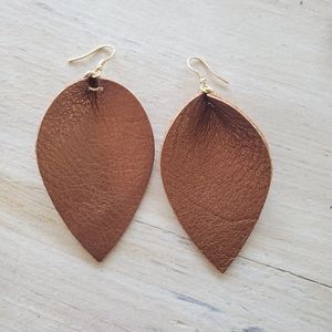 Devotionaluxe Bronze Leather Leaf Earrings New!